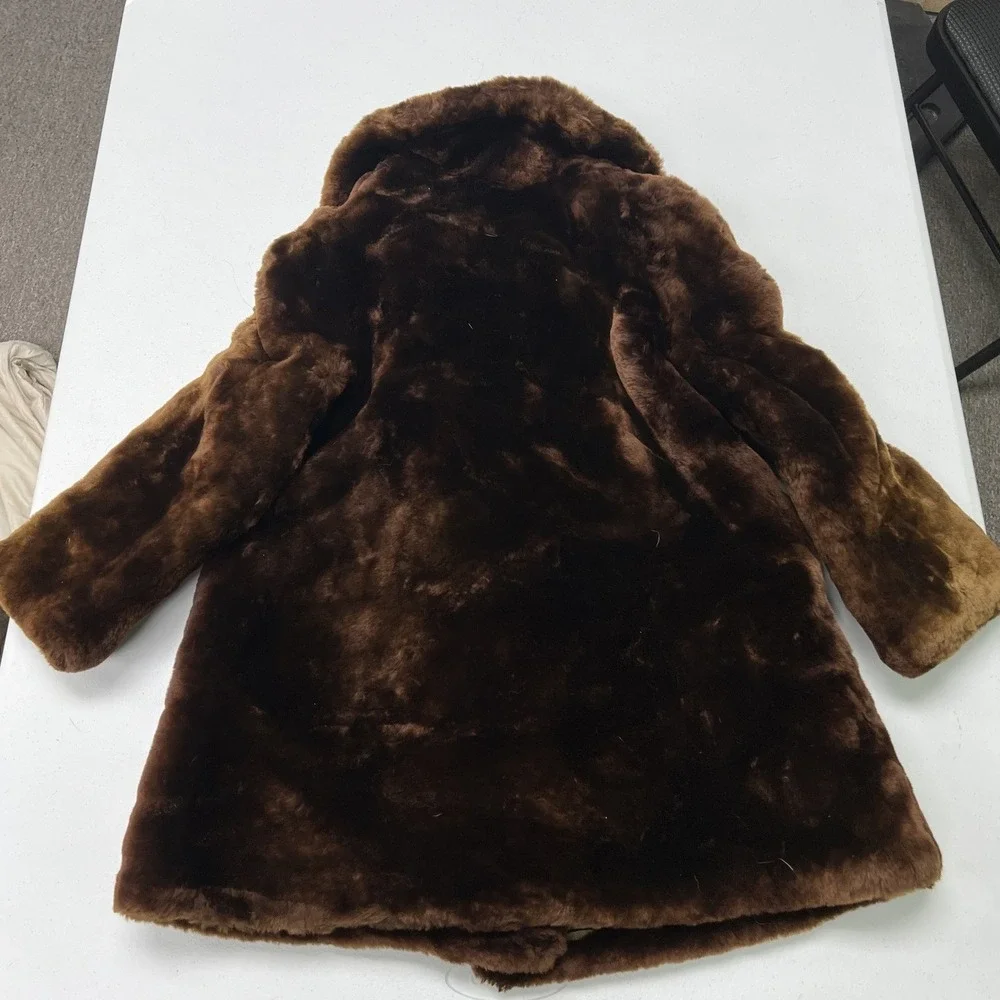 Vintage Soviet Faux Fur Coat Kids 28 Brown 1973 USSR Plush Flame Detail Jacket